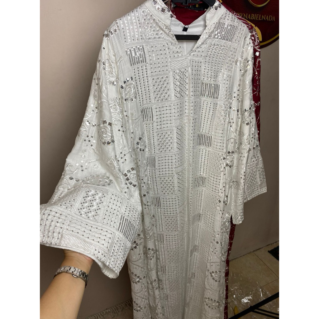 abaya jalabiya putih bordir elegant original arab saudi