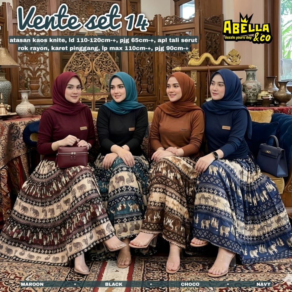 Vente Milma Set Rok Rayon Ori By Abella // Baju Kaos Knite Polos Setelan Rok Rayon Motif Modis / One