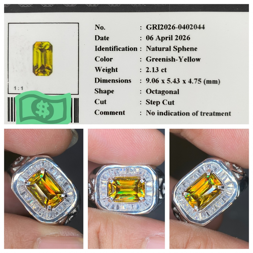 Natural 2.13ct rainbow sphene brutal dispersion gri