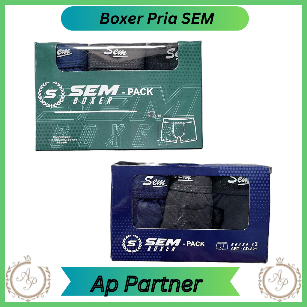 isi 6 Pcs / 2 Box Celana Dalam Segi Empat Boxer Pria Dewasa Jumbo SEM Sport By Agree Art 820 821