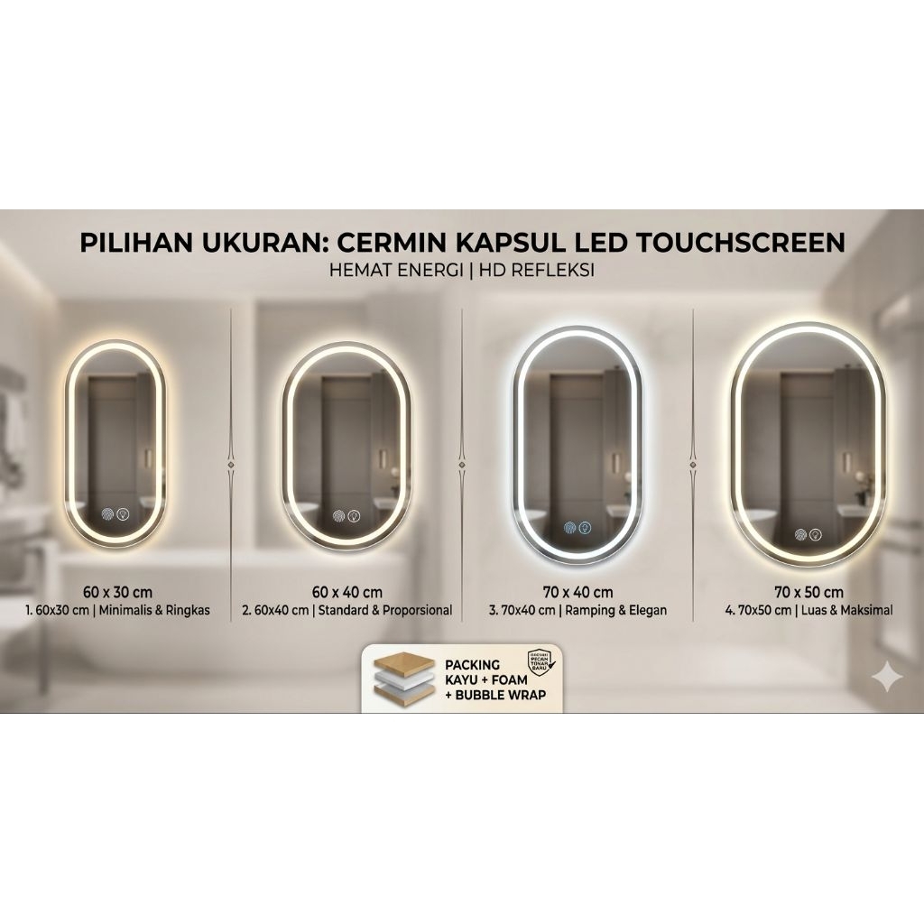 CERMIN LED Touchscreen whastafel Aestetic Cermin Kapsul Kamar Mandi