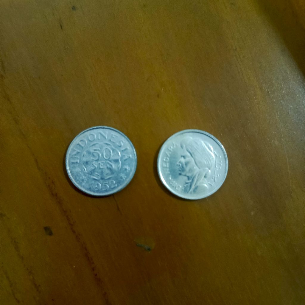 (1 set) 2 Keping Koin 50 Sen Diponegoro Tahun 1952