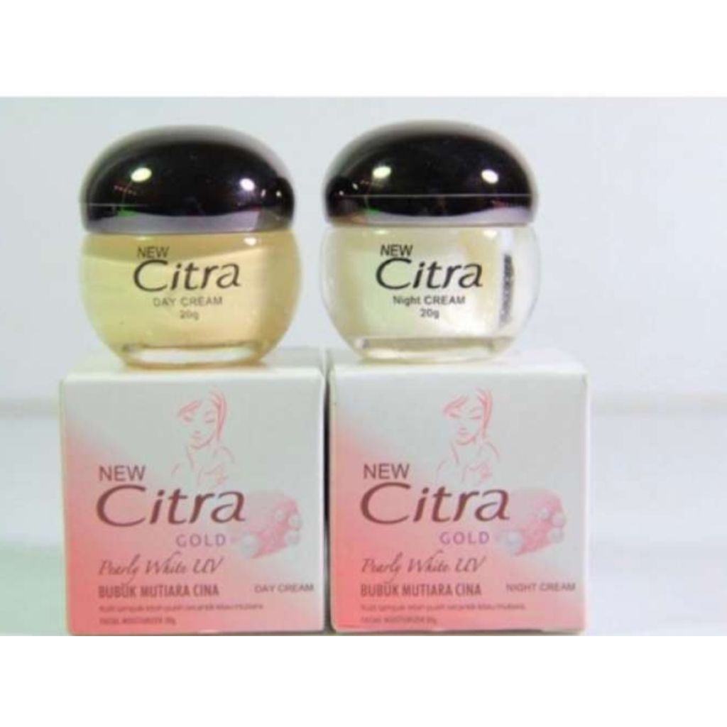 Citra Gold Cream Siang dan Malam 20gr - Pelembab Wajah dengan Bubuk Mutiara Cina, Perlindungan UV, K