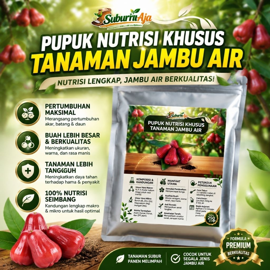 Pupuk Organik Jambu Air Menutrisi Tanaman Melebatkan Buah SuburinAja Kemasan 250 gram