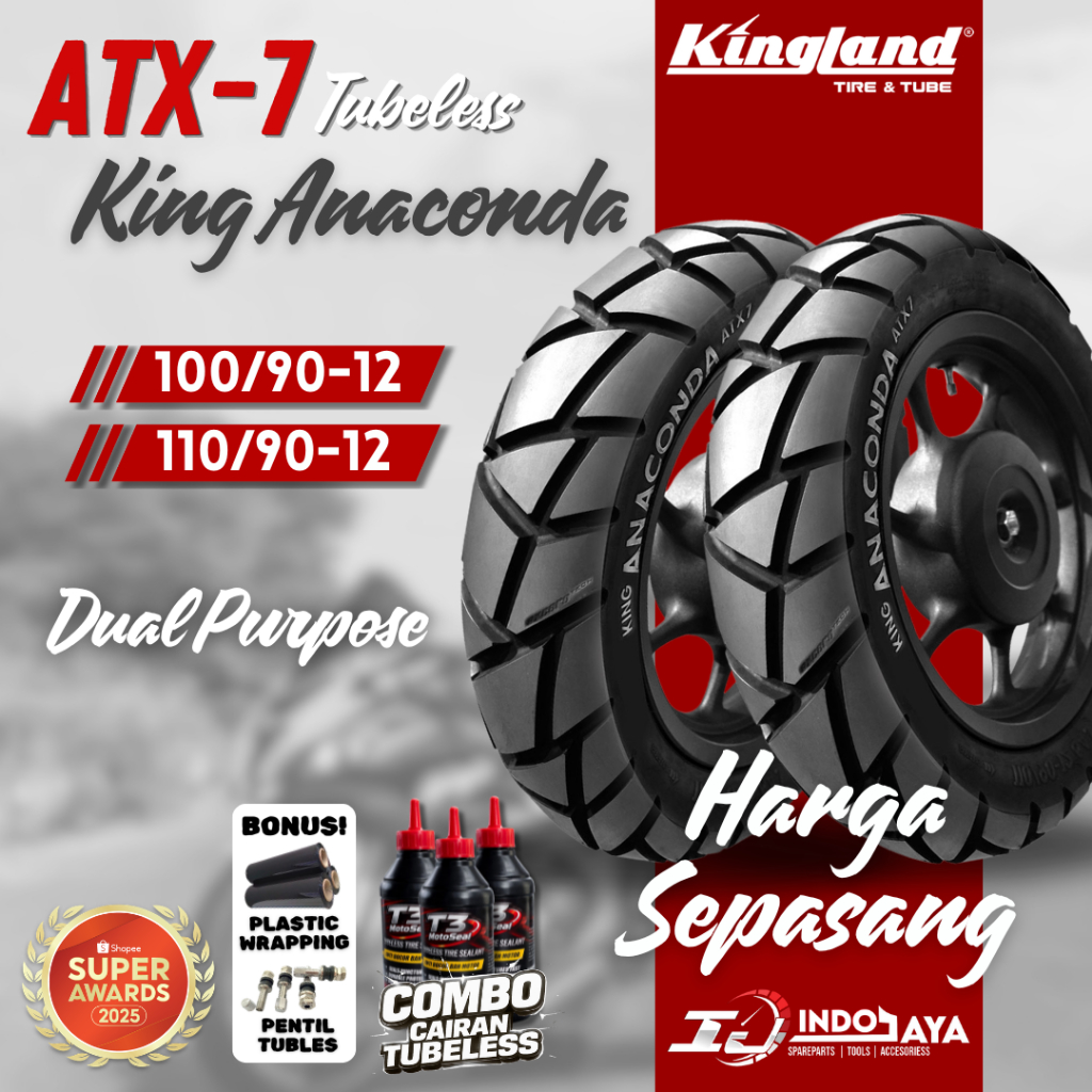 [SEPASANG] BAN TUBELESS SOFT COMPOUND KINGLAND RING 12 ATX7 ( 100/90-12 & 110/90-12 ) BAN BALAP RACI