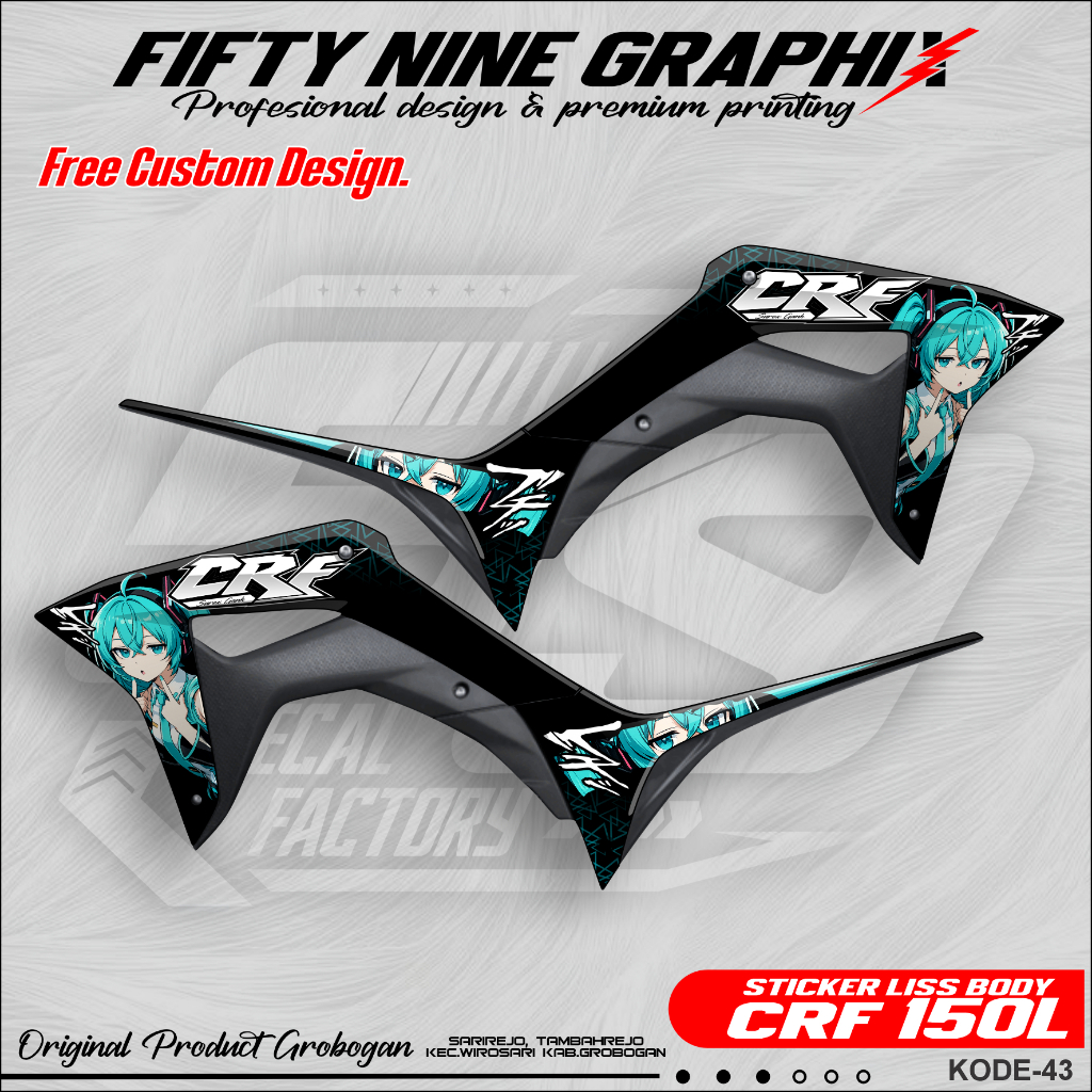 Sticker Motor CRF 150L Full Body Decal Anime Miku Custom Design Vinyl Premium