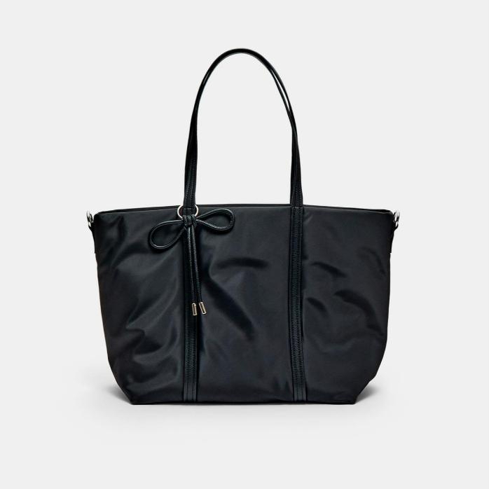 Tas STRADIVARIUS tote bag resleting wanita kasual hitam shopping bag