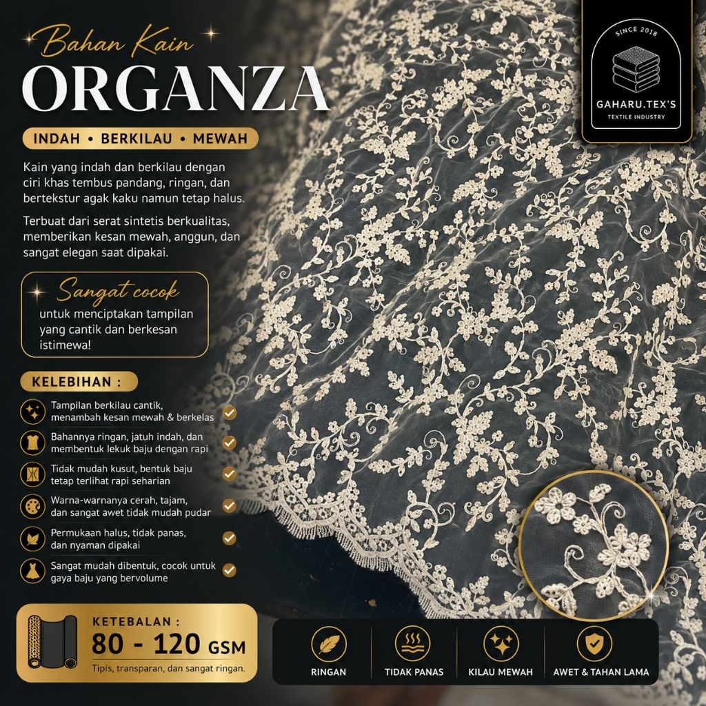 kain organza bordir // kain organza meteran // kain organza premium