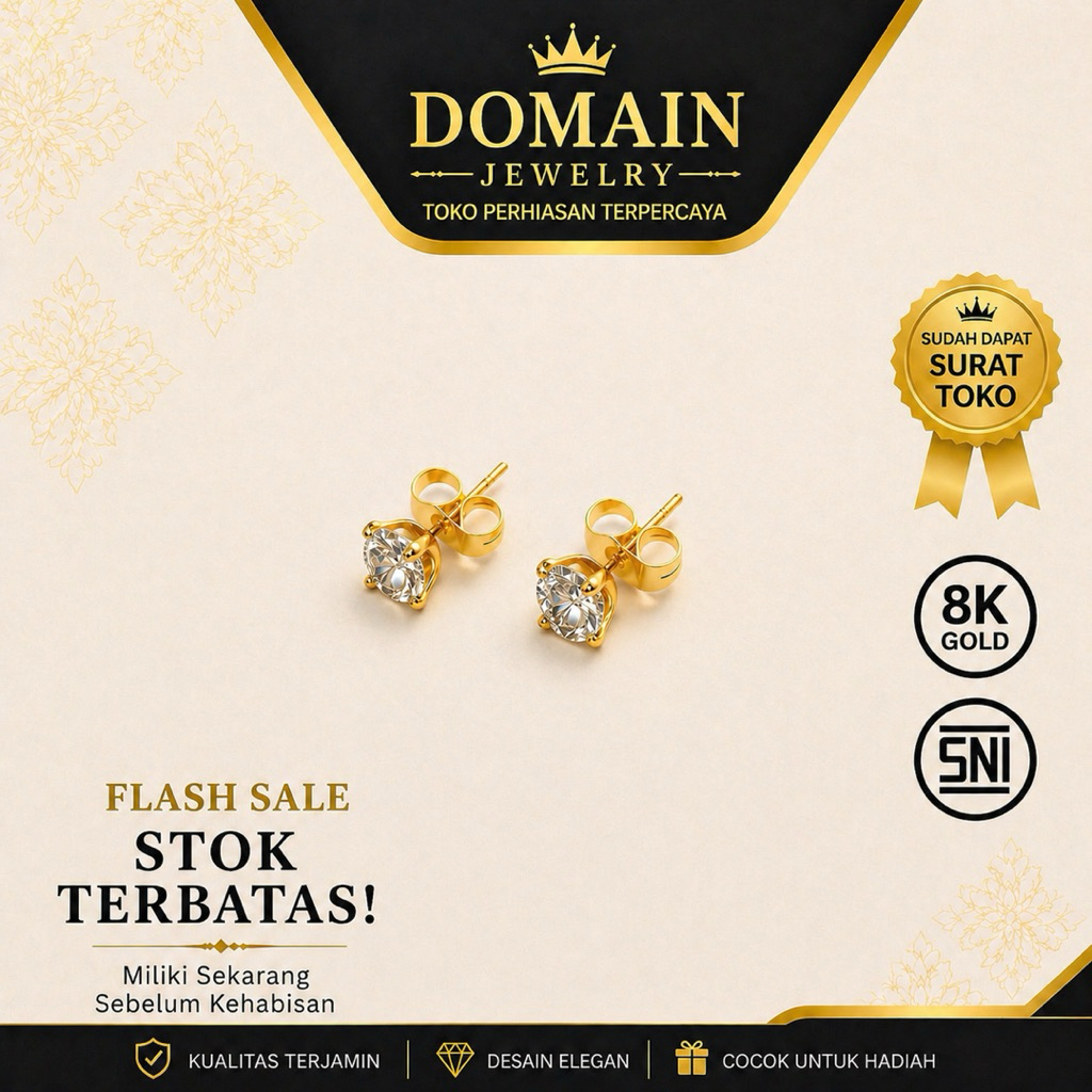 anting emas muda motif tusuk permata satu dapat surat toko