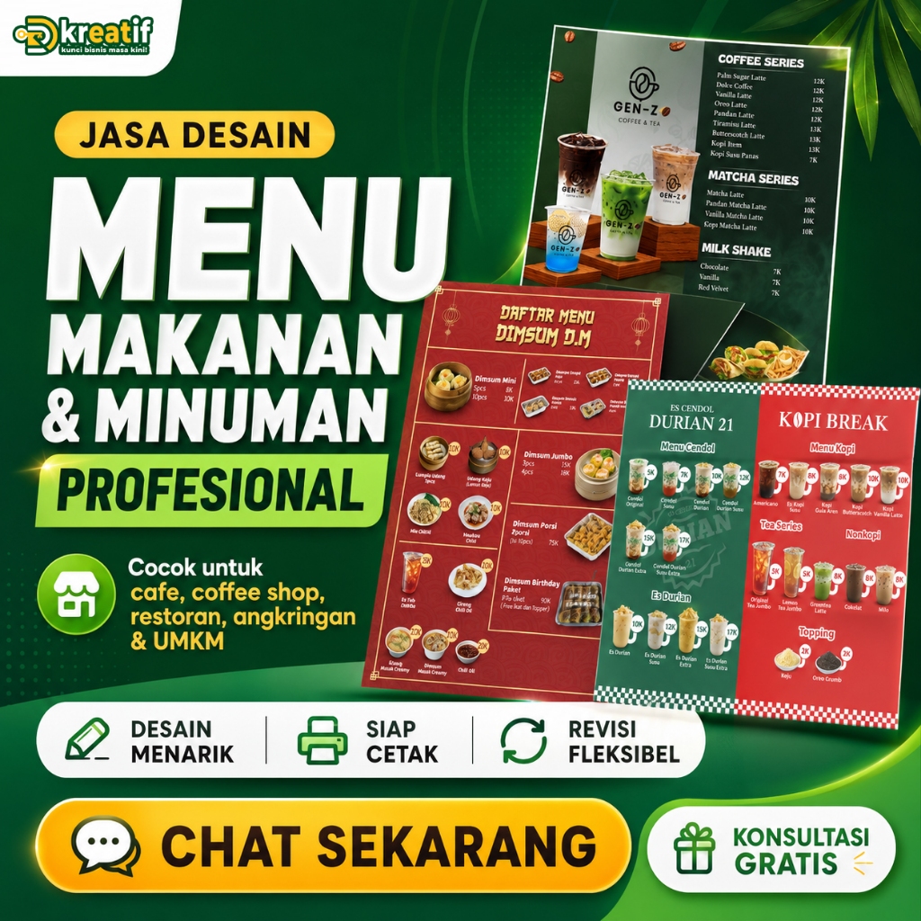 Jasa Desain Menu Makanan Minuman Profesional | Menu Cafe Restoran UMKM Siap Cetak  – DR Kreatif