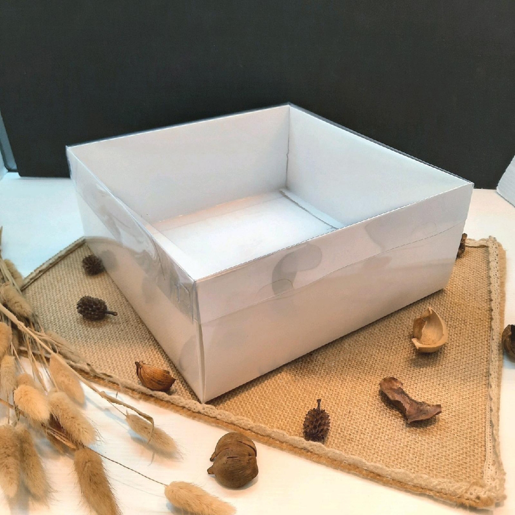 RAKHA - Box pudding putih tutup mika 24x24x10 cm kotak packaging kue bolu lapis dus hampers cake rot