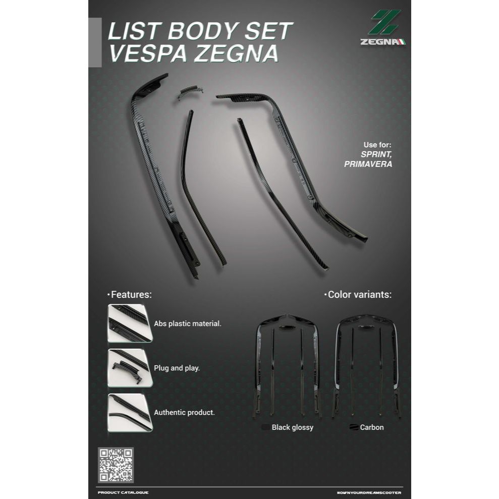 List Body Set Vespa Zegna | List Body Vespa Sprint Primavera | Aksesoris Body Vespa Black Glossy Car