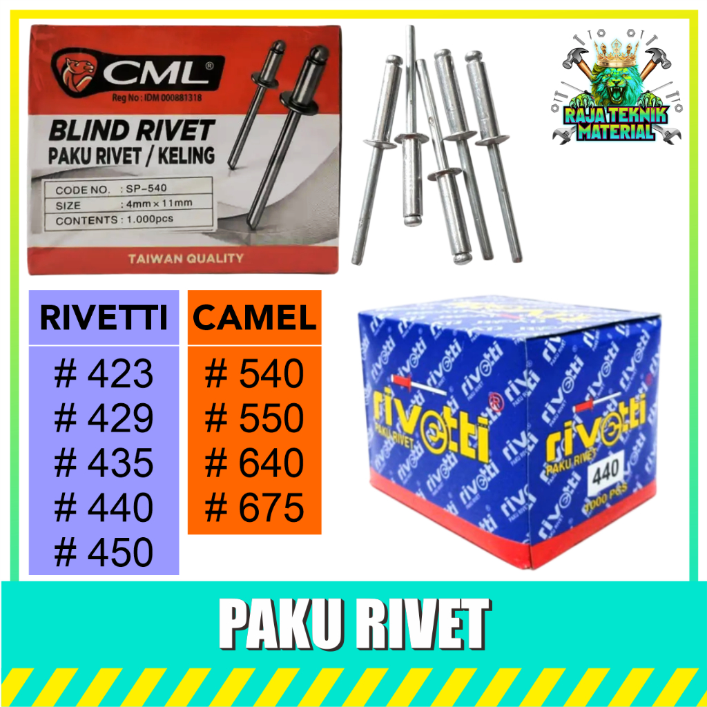 RIVETTI/CAMEL Paku Rivet Ukuran 423 429 435 440 450 540 550 640 675 - Paku Keling - Paku Tembak / Pa