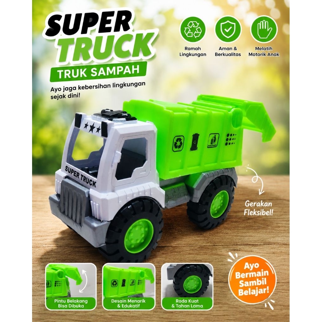 Mainan Truk Sampah Anak Jumbo Super Truck | Mobil Truk Sampah Edukasi | Mainan Anak Roda Besar 21 cm