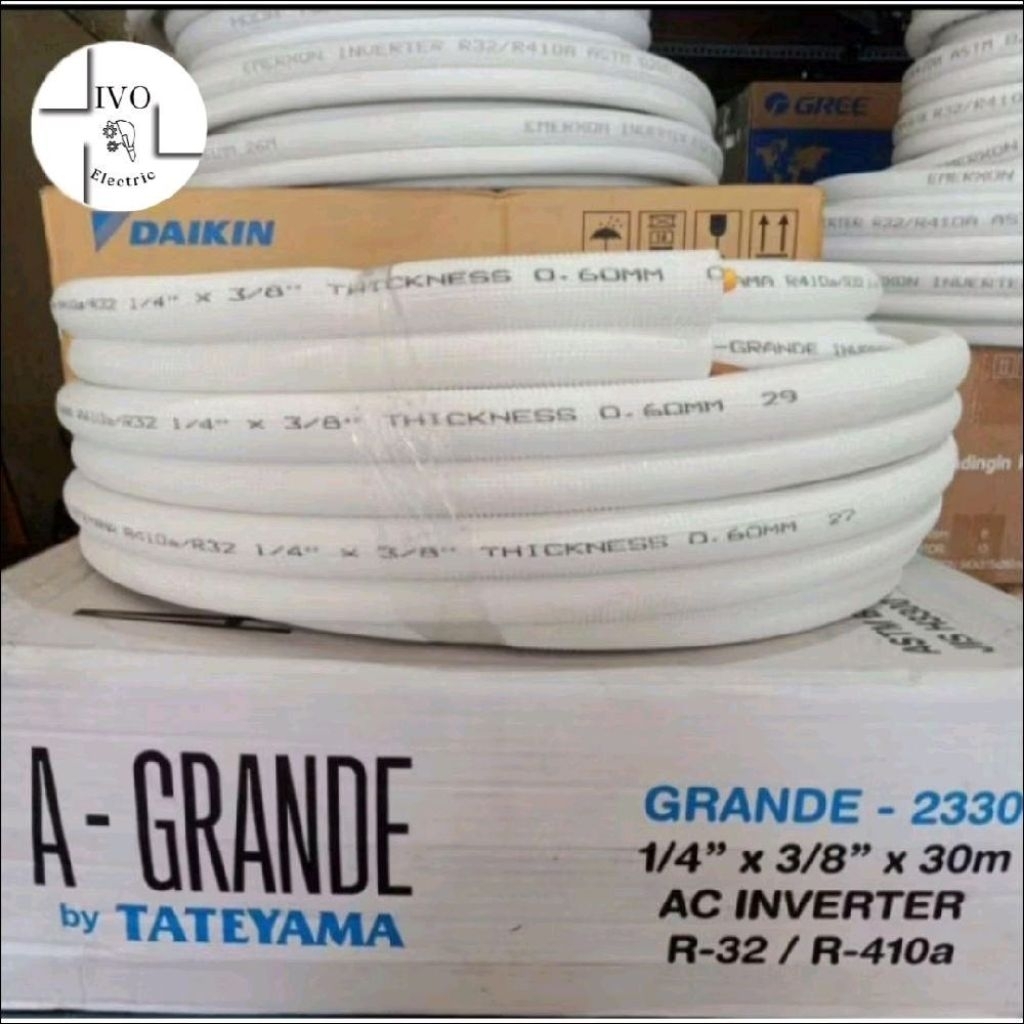 pipa AC merk A-GRANDE by tateyama 1/4+3/8 tebal 0,6 mm untuk AC 1/2 pk - 1 pk