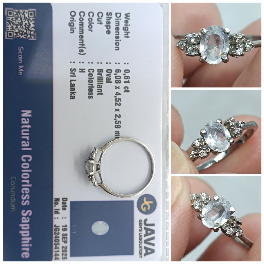 Natural Colorless Sapphire Ceylon Mini Top Luster memo JGL Safir Srilanka Ring Perak Ladies