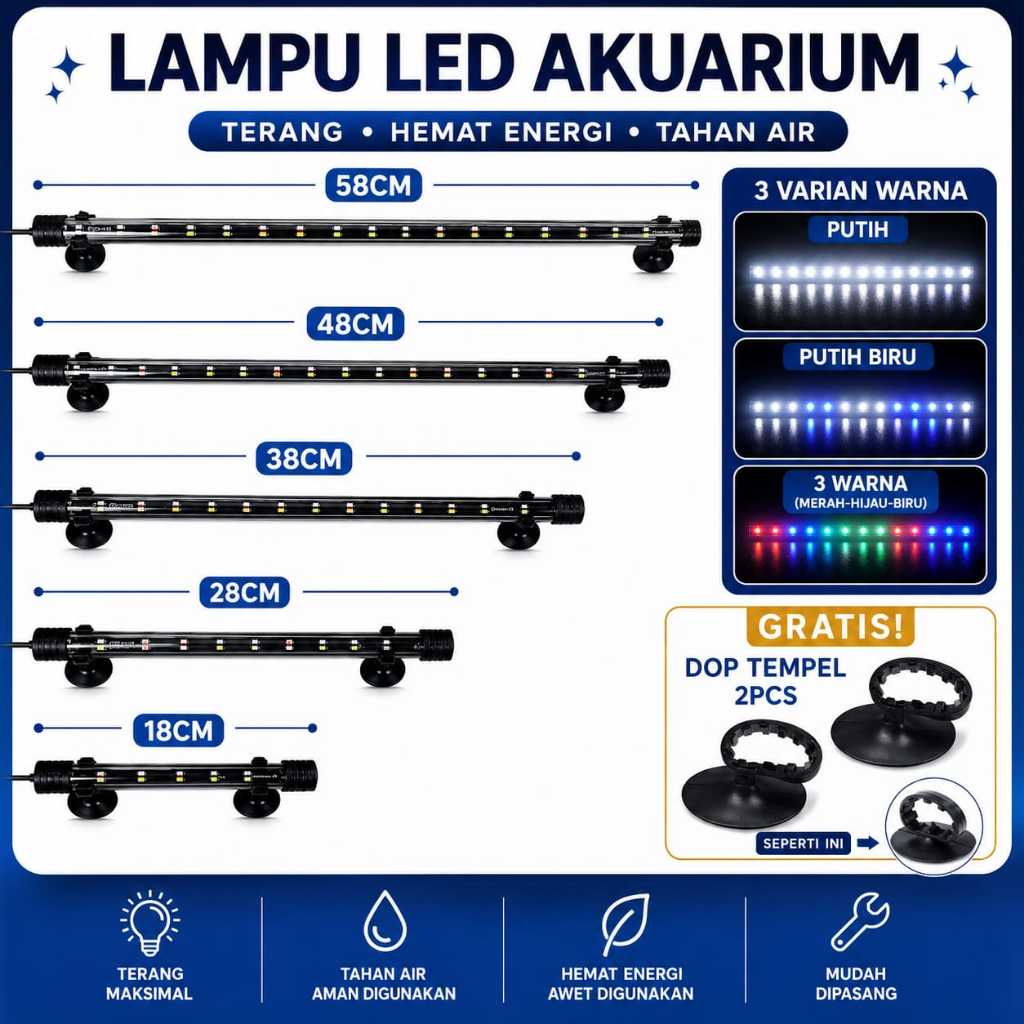 Lampu LED Celup Aquarium Aquascape T4 Rosston KANDILA  20 30 40 50 60CM
