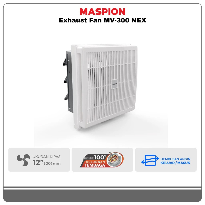 MASPION Exhaust Fan MV-300 NEX Dinding Ventilasi 2 Arah In-Out 12 Inchi 45 Watt Original