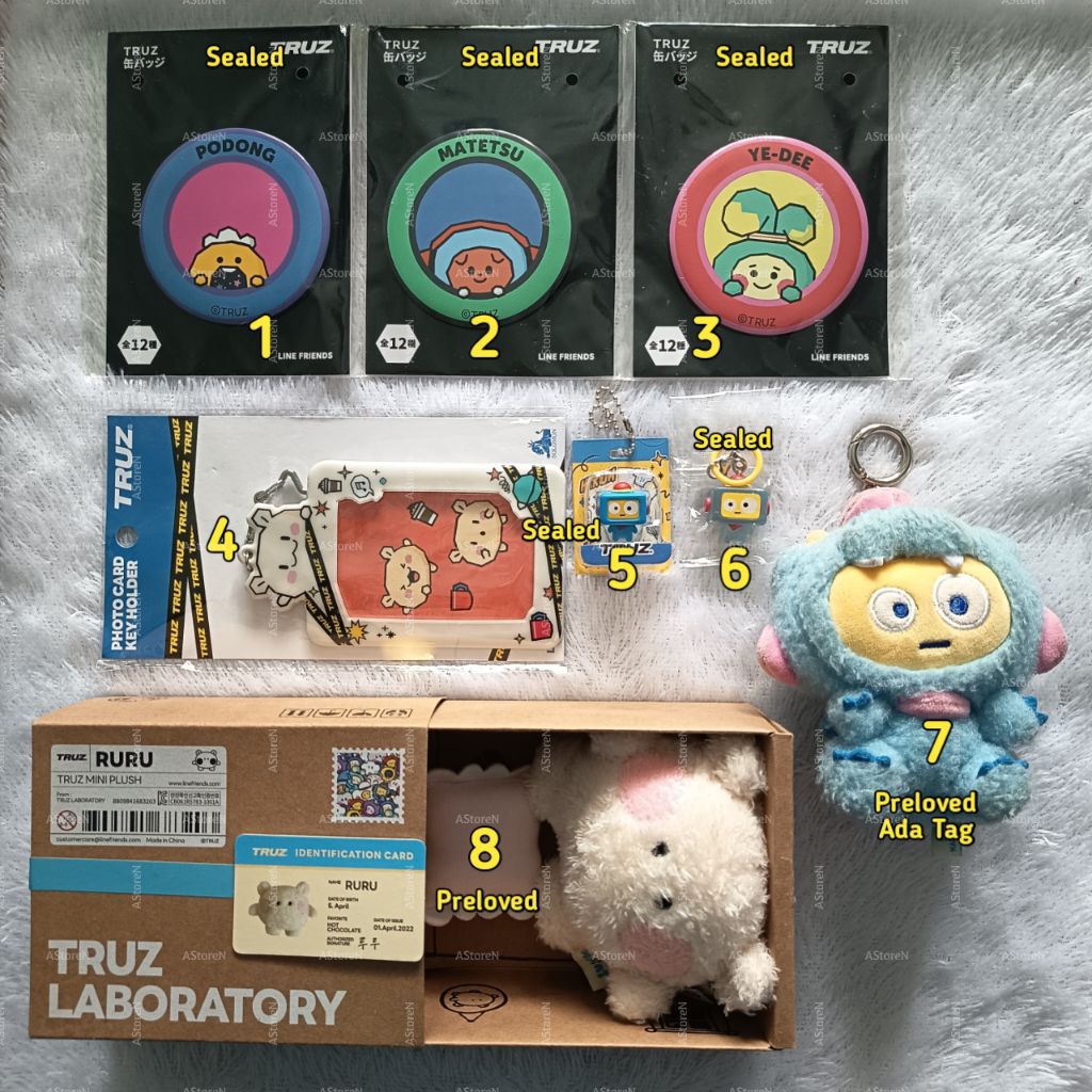 [Ready] TRUZ TREASURE MERCH OFFICIAL HIKUN RURU MATETSU YEDEE PODONG Pin Badge Minini Doll Box Cokla