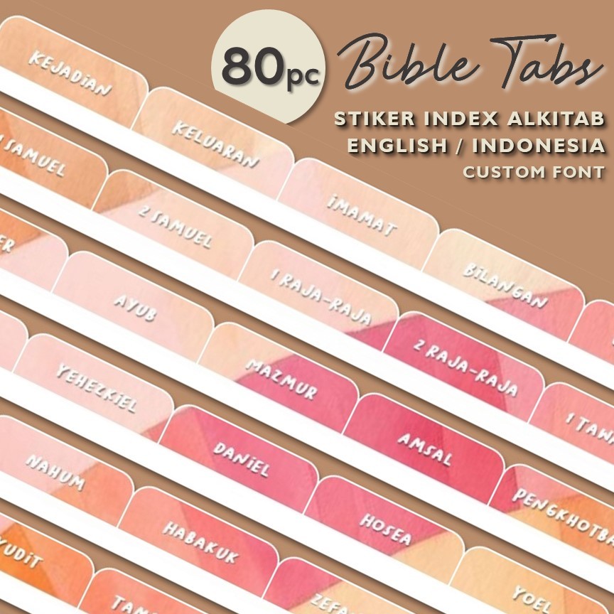 drawnear 80pcs Bible Tabs Sticker Vibrant Rainbow - stiker index Alkitab Bahasa Indonesia & English 