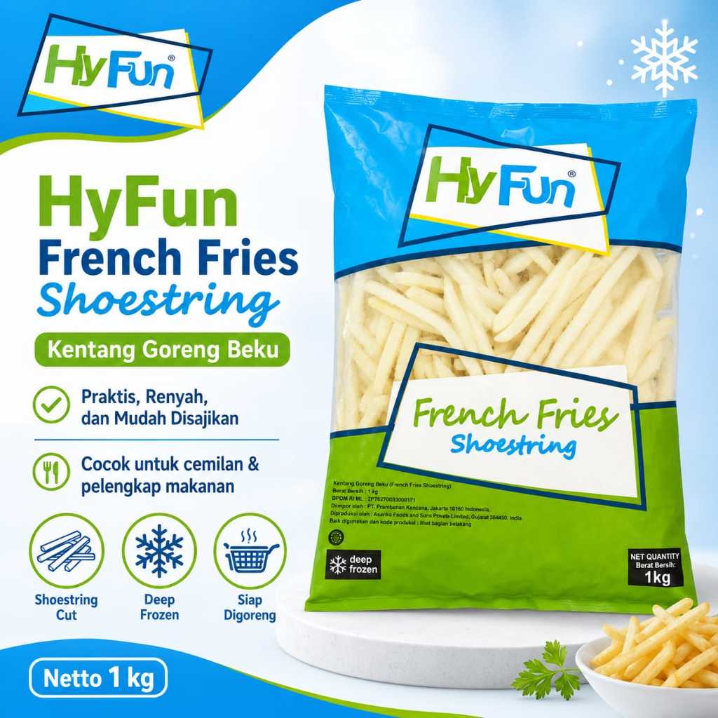 Kentang Goreng Beku Shoestring Hyfun 1kg - Praktis untuk Snack Keluarga
