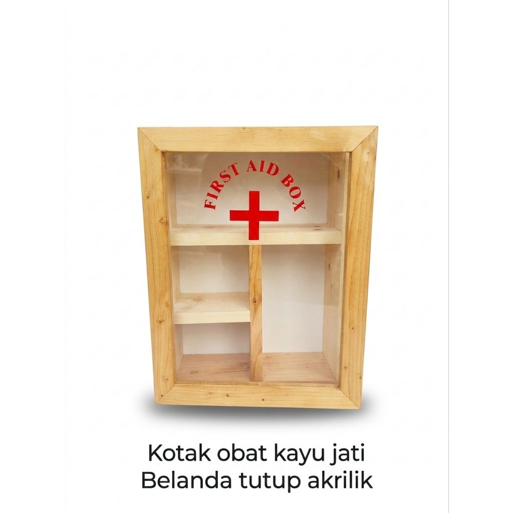 kotak obat kayu jati Belanda tutup akrilik bening