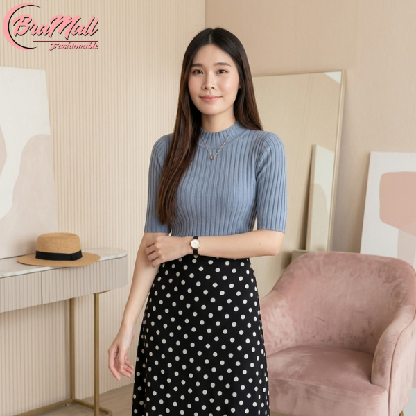 [ Bra Mall ] BJ-014 Kaos Rajut Lengan Pendek Leher Bulat Import Bahan Premium Adem | Inner Dress Len