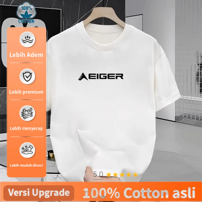 Kaos Putih Logo EIGER Hitam - 100% Katun Premium Adem Nyaman