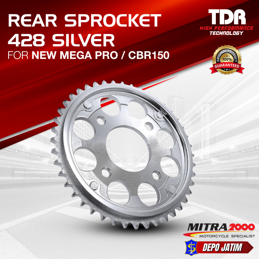 Gir TDR Sprocket 428 For New Mega Pro / CBR150 (Silver) - Depan & Belakang