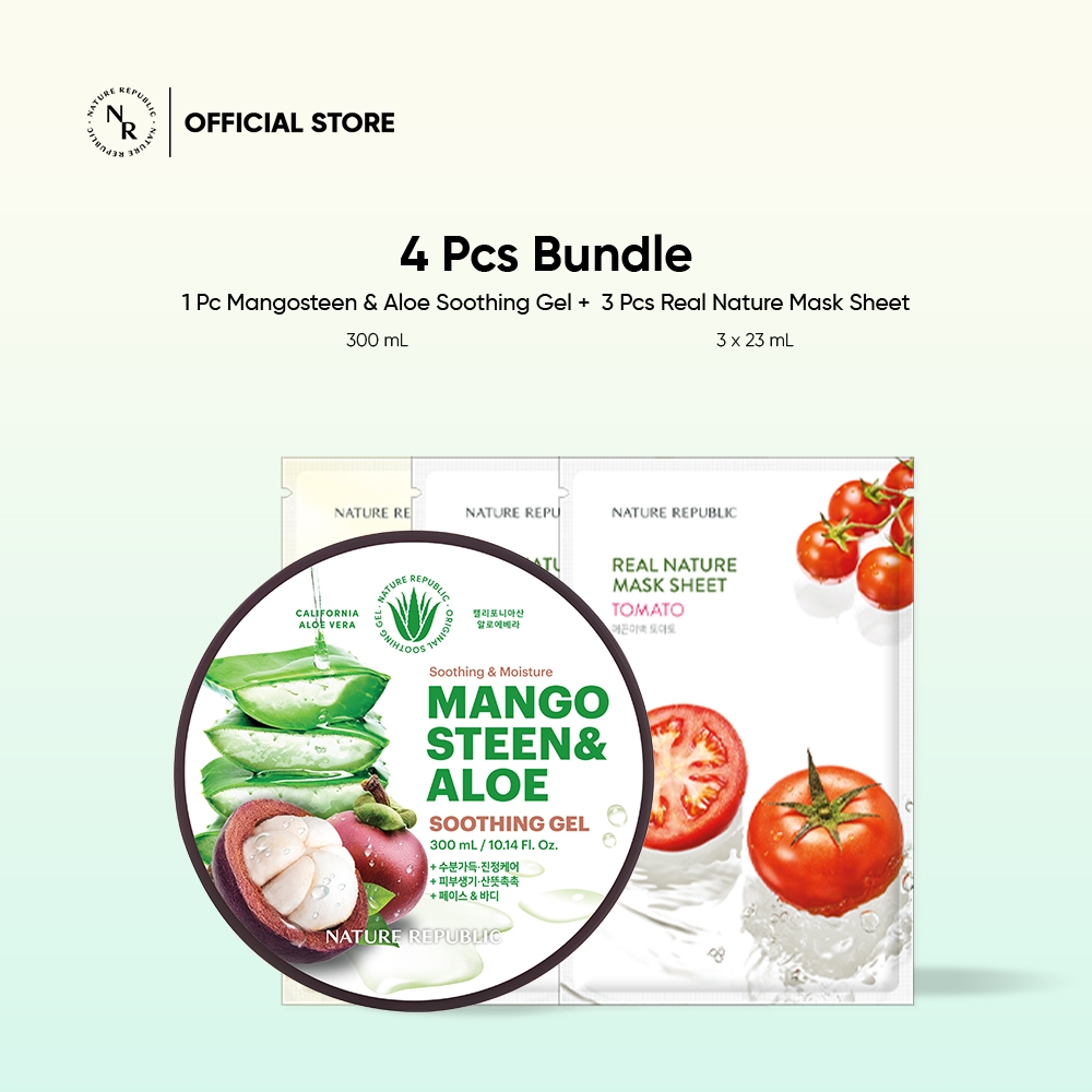 NATURE REPUBLIC [4 PCS] Mangosteen Aloe Vera Soothing Gel 1PCS + Real Nature Mask Sheet 3PCS