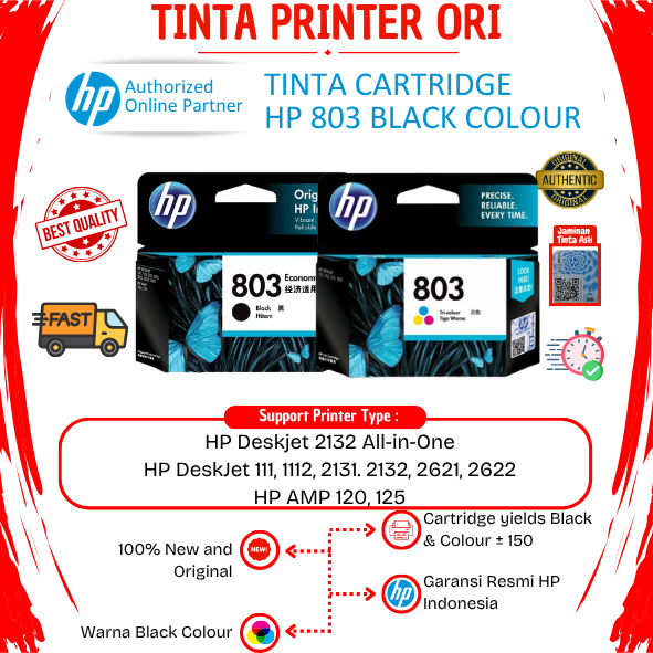 Paket Bundling HP 803 Economy Black & Colour Original Resmi For Printer Tinta Printer 1112 2132 2621