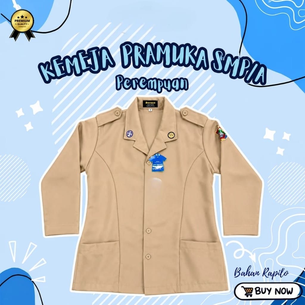 KEMEJA PRAMUKA DERESA PEREMPUAN  RAPILO (SNI) SMP/SMA LENGAN PANJANG
