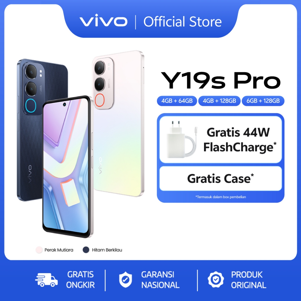 vivo Y19s Pro - 6000mAh + 44W FlashCharge, Tahan Banting Ekstrem, Tahan Hujan IP64, Dual Stereo Spea