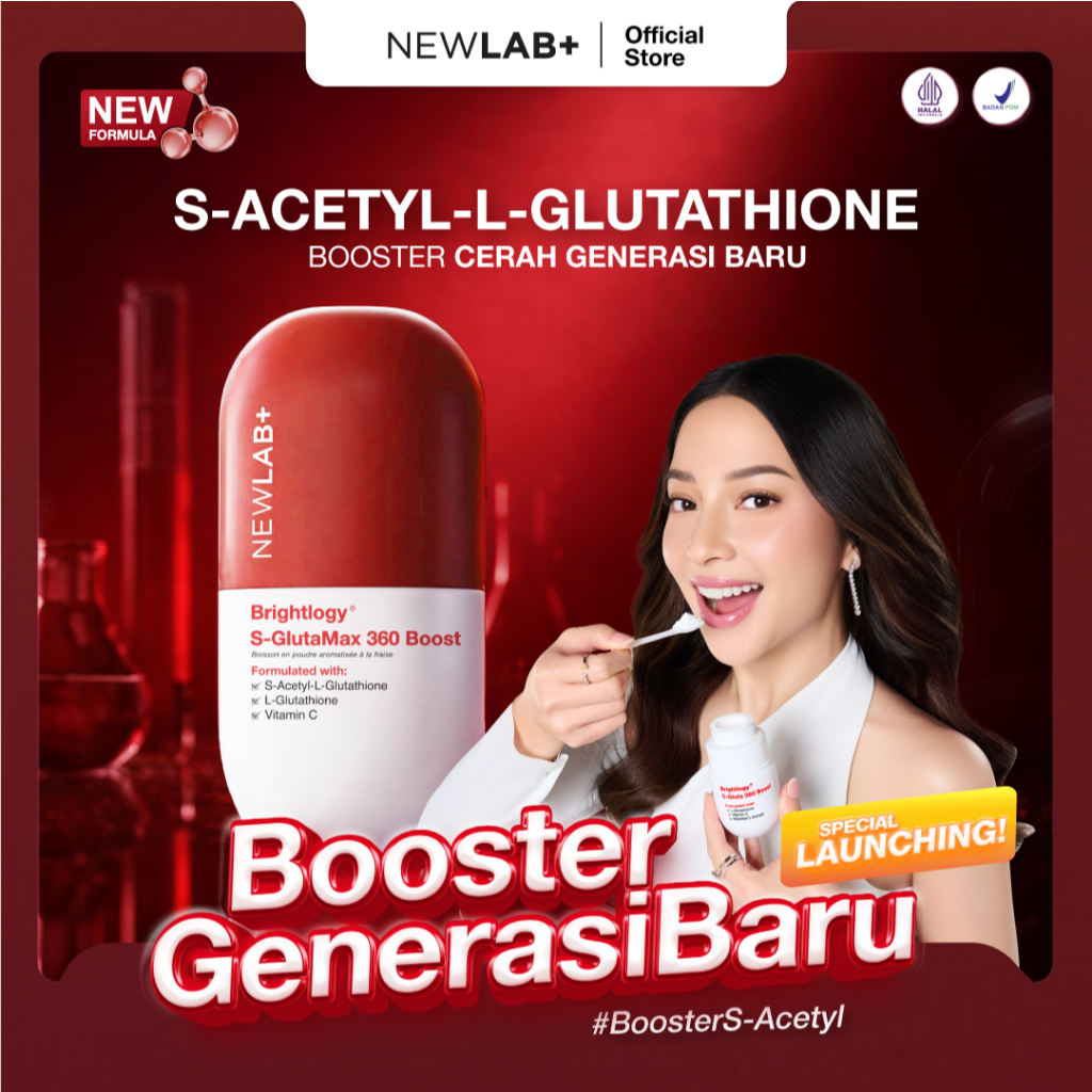 NEWLAB Brightlogy S-GlutaMax 360 Boost | S-Acetyl L-Glutathione serbuk  untuk Pencerah dan Pemutih B