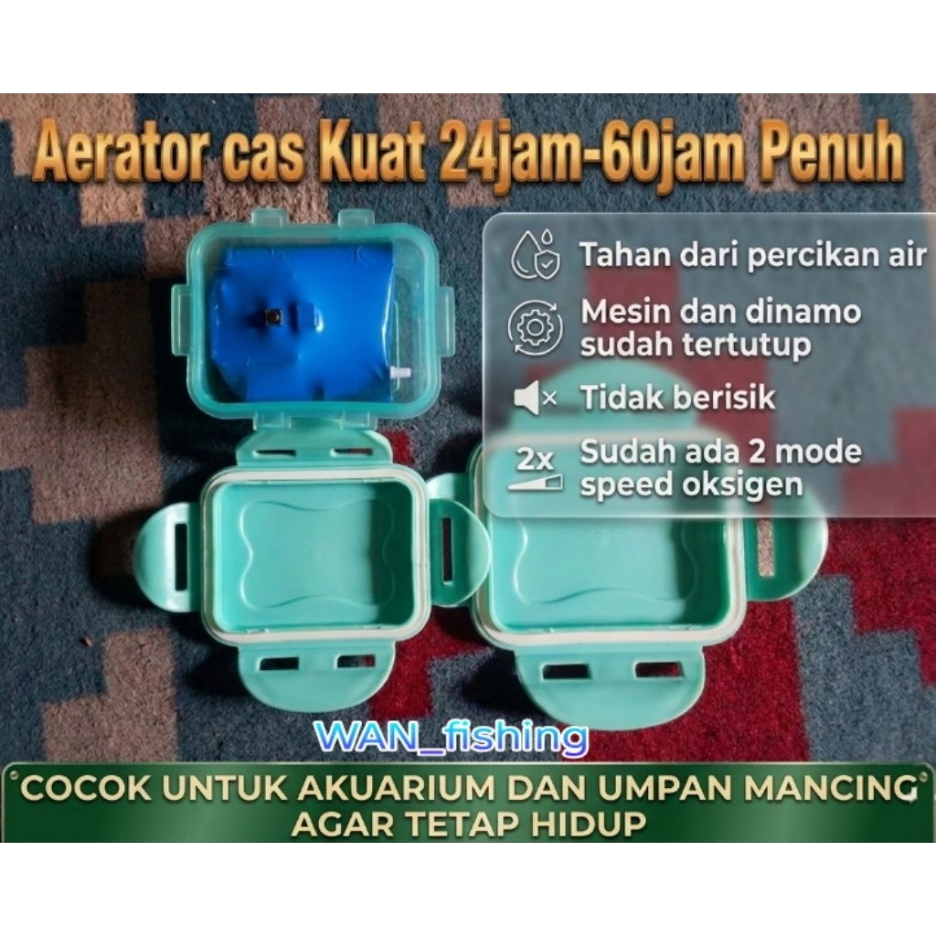 Aerator cas / charger type C  kuat 24 jam gratis Selang dan batu Oksigen untuk umpan udang hidup dan