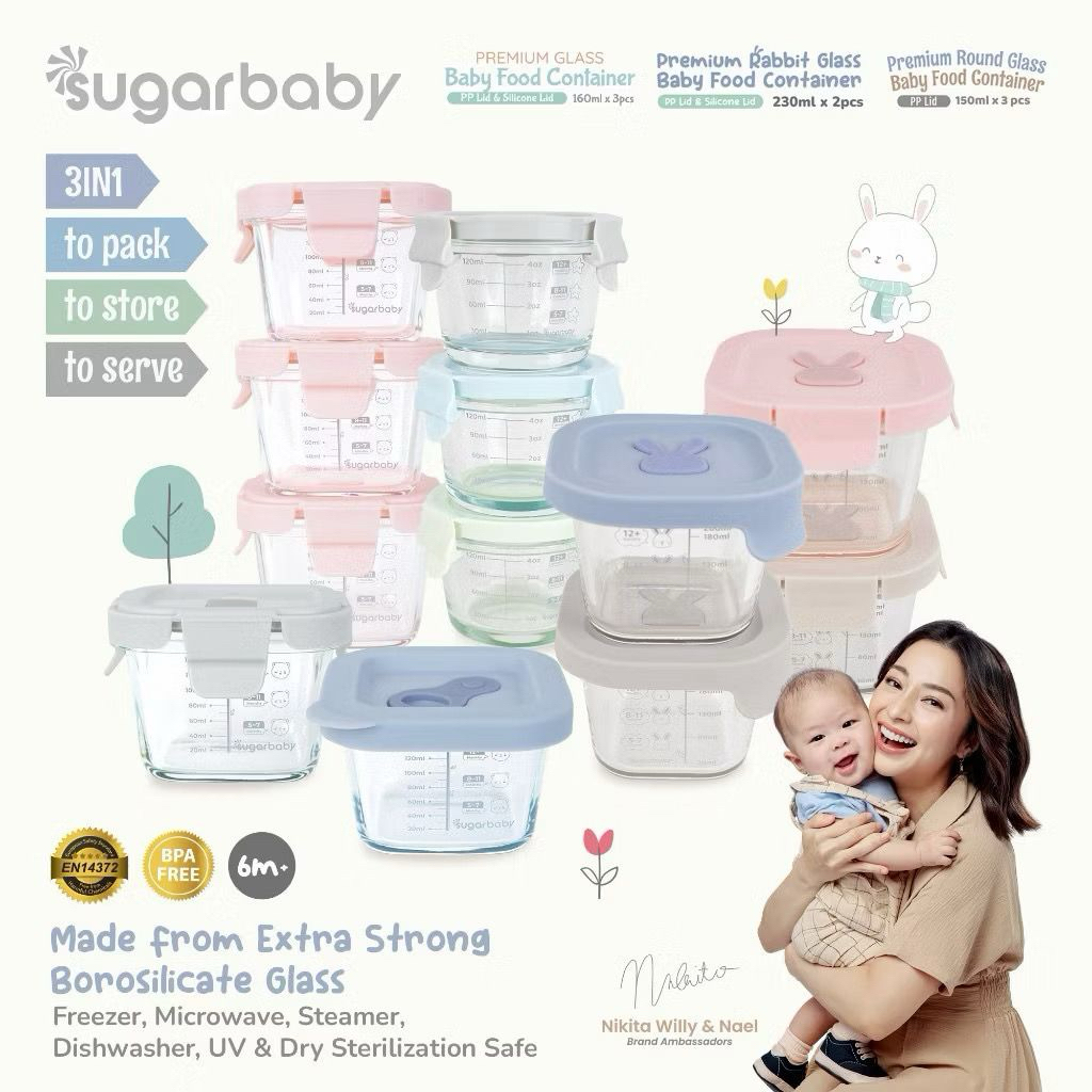 Sugarbaby Premium Glass Jar Baby Food Container / Peralatan Makan MPASI Bayi Anak / Kotak Makan / Te