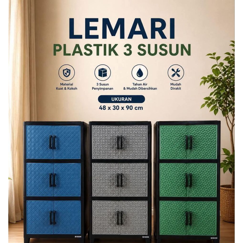 Lemari Bison 3 susun mini ukuran 48*30*90 cm