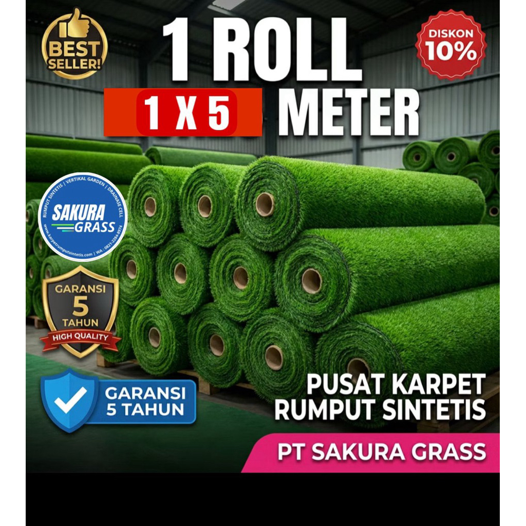 PROMO RUMPUT SINTETIS 1 ROLL UKURAN 1 X 5 METER TIPE SWISS / JEPANG TEBAL 3 CM TERMURAH
