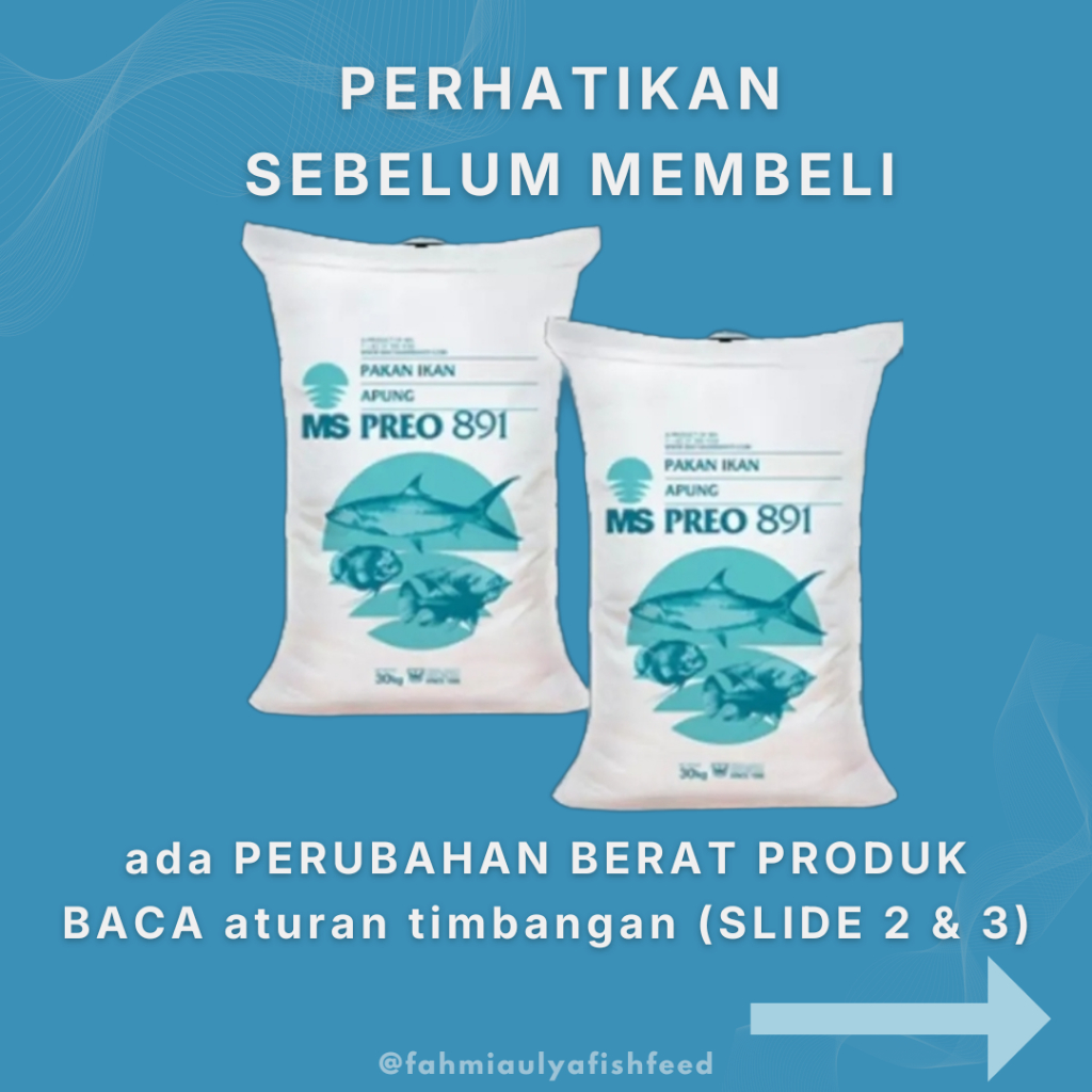 PAKAN IKAN MURAH (KEMASAN 1 KG) PAKAN IKAN MS PREO 891 ( 2mm dan 3 mm) | Pakan Ikan Protein 12-14% (