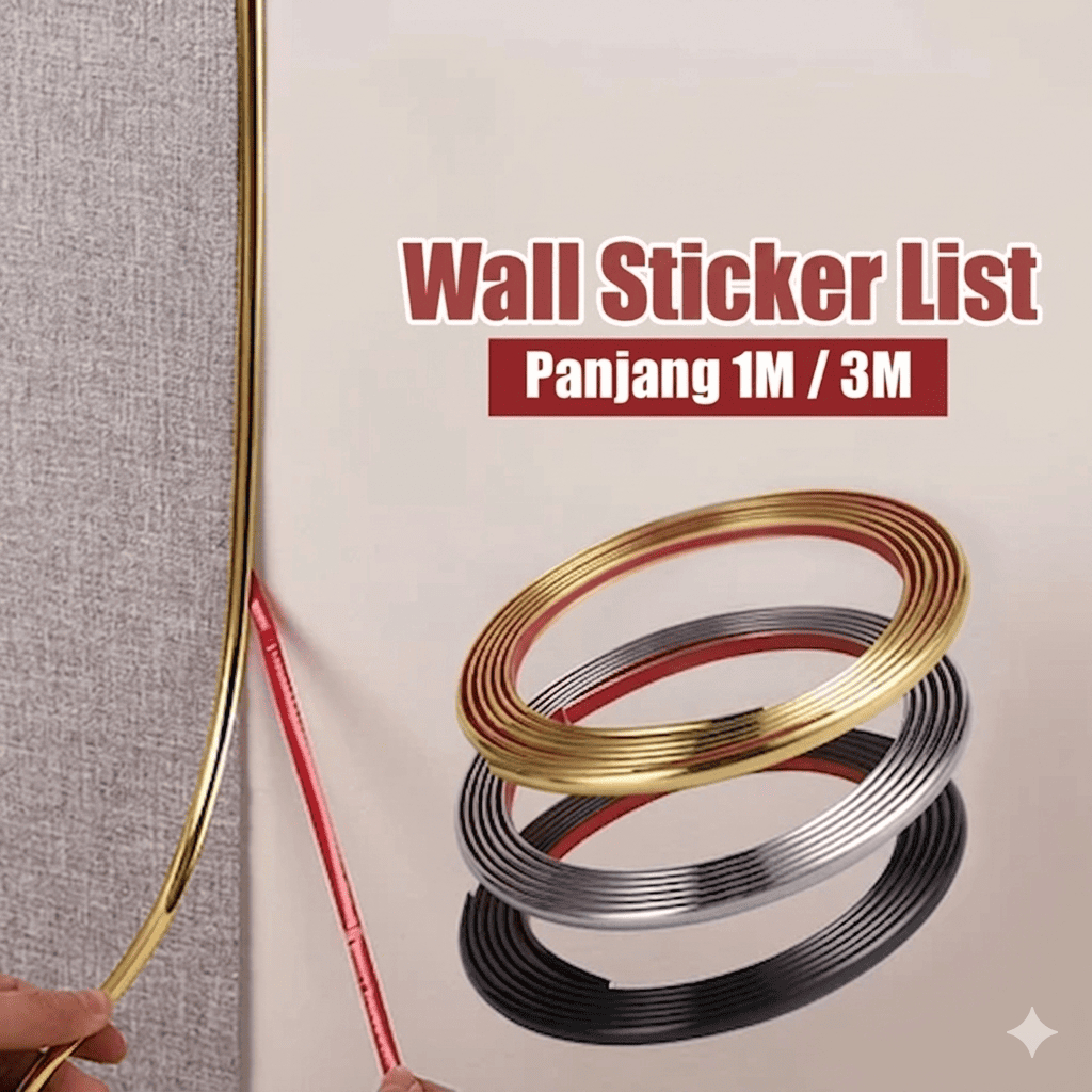 List Dekorasi Dinding Per Meter Wall Sticker Mirror Gold Silver - Lis Plafon PVC Flexible Mewah - St