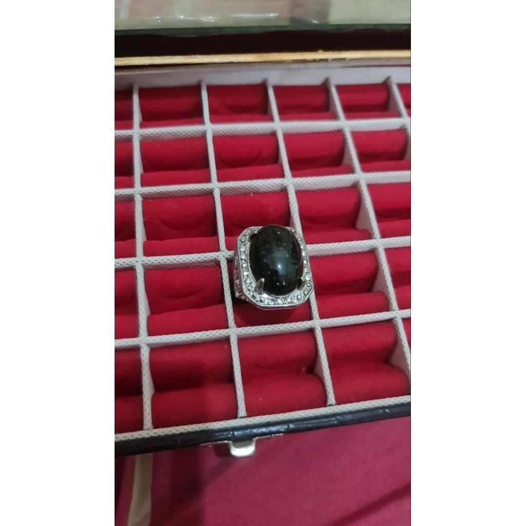 cincin batu akik pasir emas hitam permata