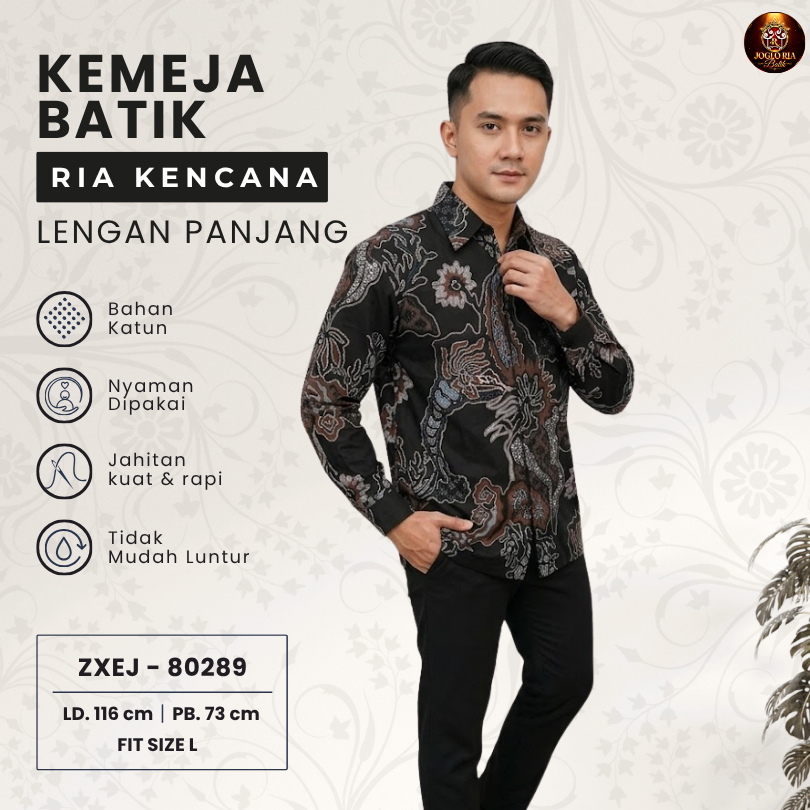 Kemeja Batik Pria Modern Lengan Panjang Casual Atasan Batik Solo Katun Premium | Ria Batik Solo