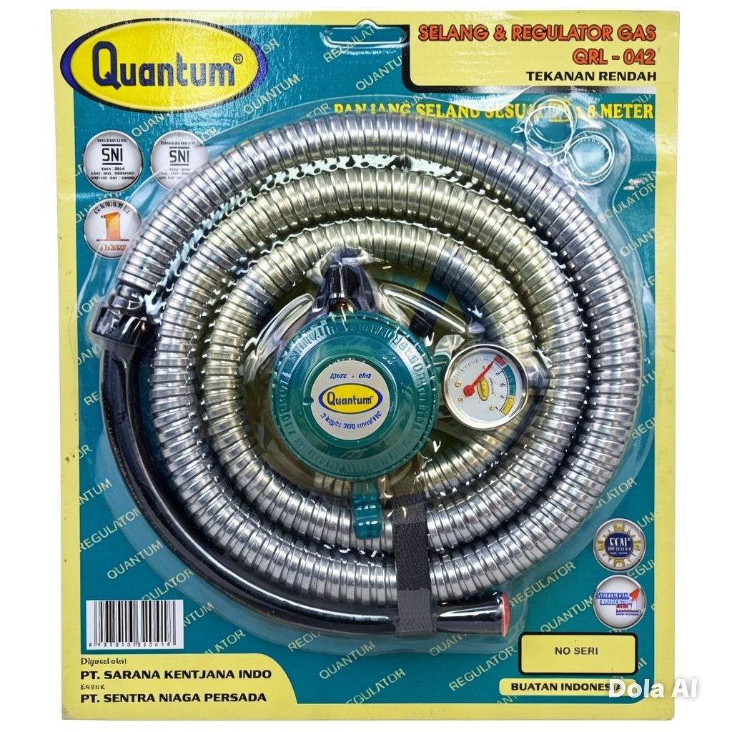 Regulator Gas Quantum + selang siap pakai anti bocor rekondisi