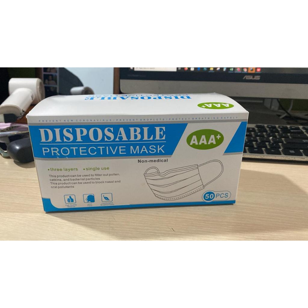 Disposable Mask FaceMask Masker Non Medis Earloop 3 Ply 50pcs Water Proff