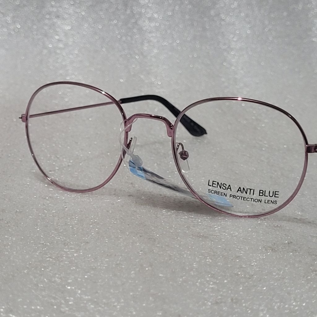 Kacamata Anti Radiasi Frame Oval Besi Pink Hitam