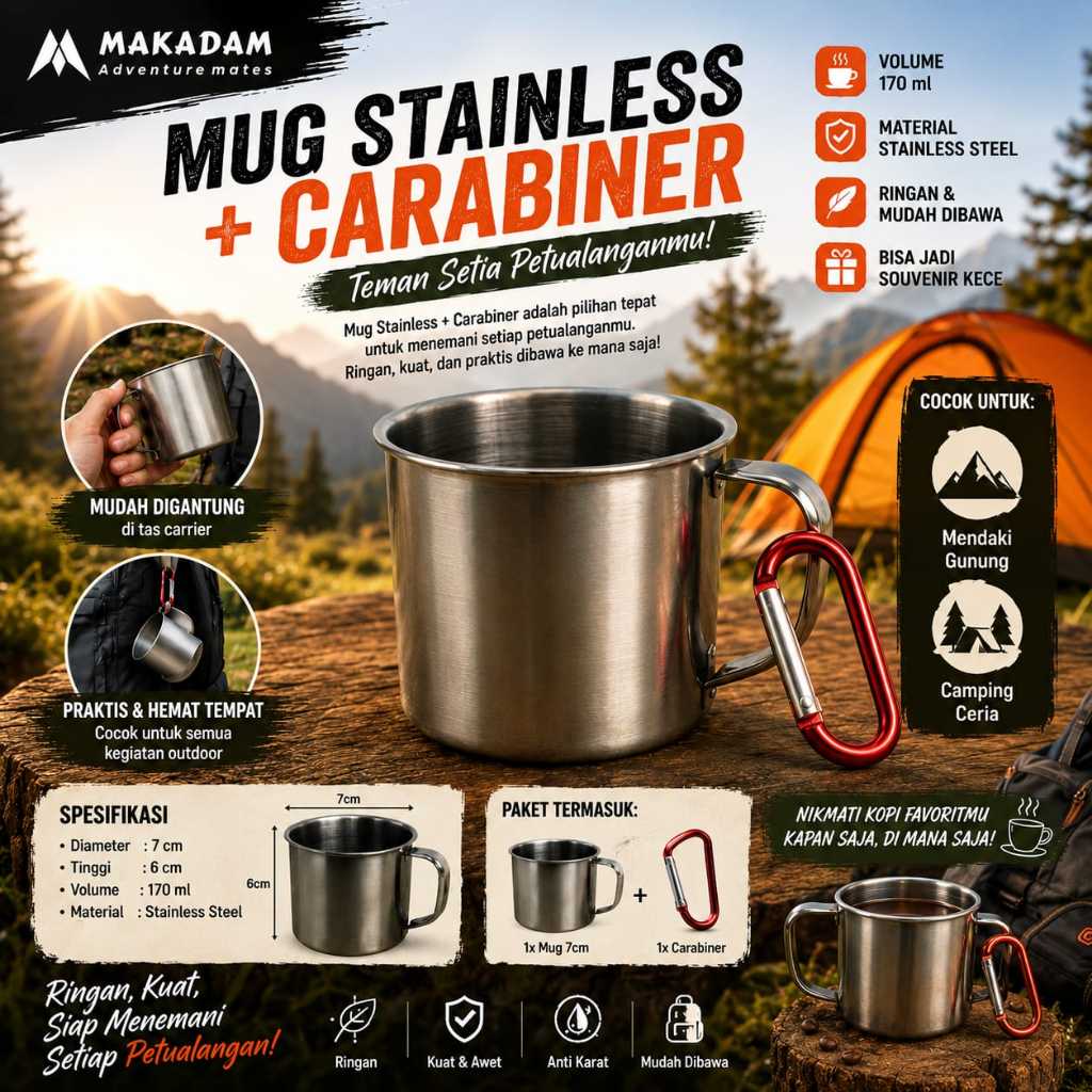 Cangkir Mug Gelas Stainless Mini Carabiner Camping Hiking Outdoor