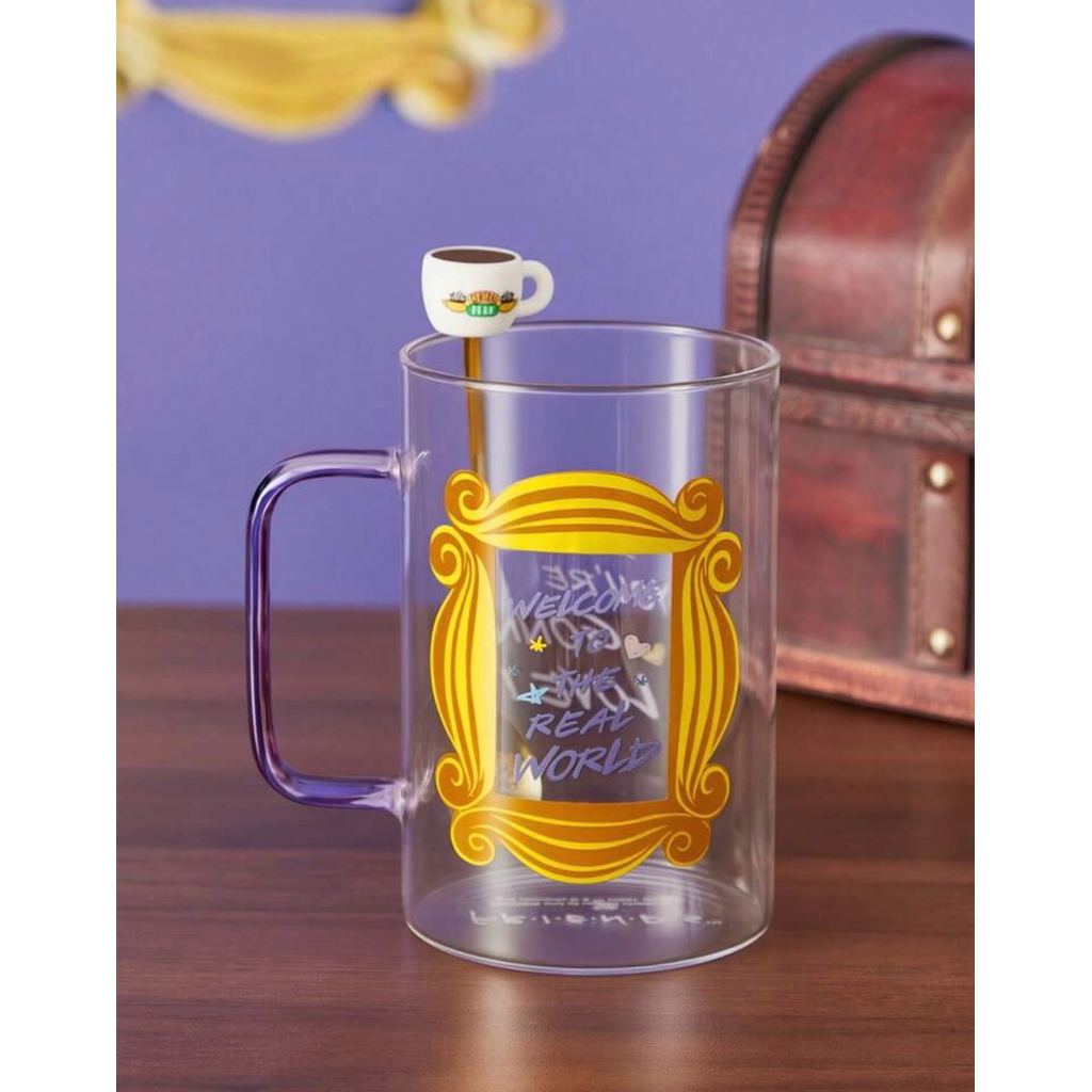FRIENDS X SHEIN 1Pc 27.1oz/800ml Cute Cartoon Pattern Printed Borosilicate Glass Mug, Cold And Heat 