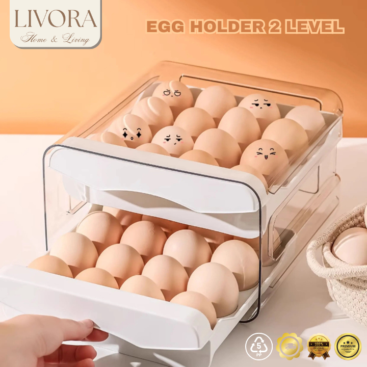 LIVORA LACI PENYIMPANAN TELUR 2 TINGKAT KAPASITAS 32 BUTIR TELUR BAHAN PP + PET / RAK LACI 2 TINGKAT