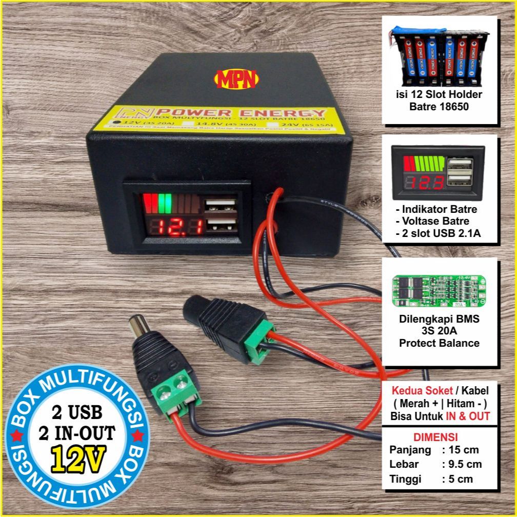 BATRE HOLDER 18650 MULTIFUNGSI , BATRE MAINAN MOBIL ANAK , UPS POWER BANK , SPRAYER , 12V BMS 3S 20A