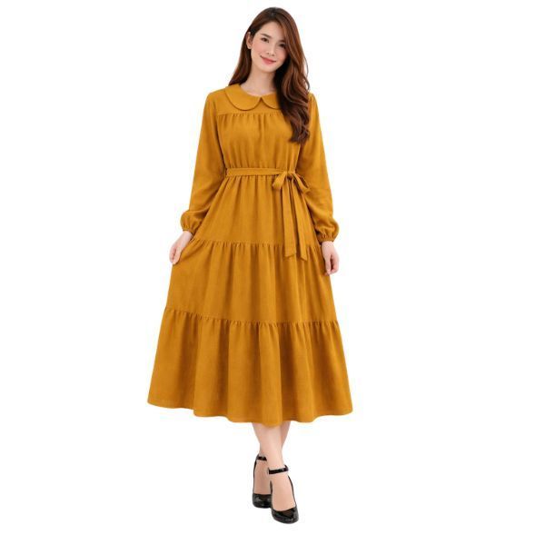 Midi Dress Wanita Katun Rayon Twill Premium/ Midi Dress Polos Jumbo